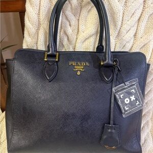 Prada Navy Saffiano Leather Lux Medium Tote